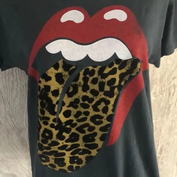 Daydreamer Rolling Stones Velvet Leopard Black Tee, Size M - Image 2