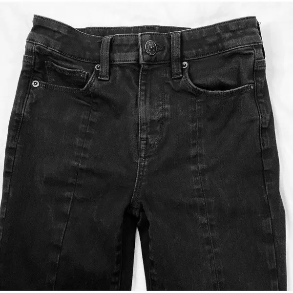 American Eagle‎ Flare Jeans Women Black Front Seam Split Hem High Waisted Sz 4 - Image 3