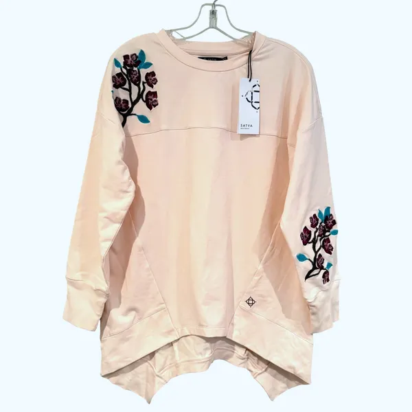 Satva Movement Sarana Embroidered‎ Blossom Sweatshirt Women's Medium Blush Yoga - Image 6