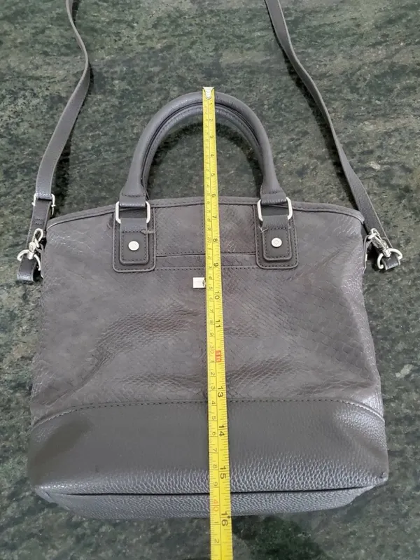 Black Textured Crossbody Satchel Bag with Top Handles - Image 4