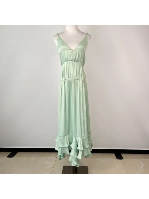 NWOT Farm Rio Tiered Ruffled Sleeveless V-neck Midi Dress Green Sz L - Image 6