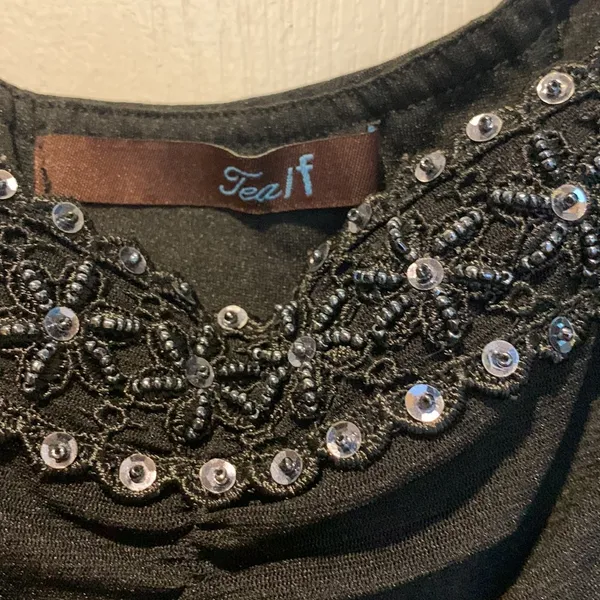 Tea Collection Black Sequins Top Size L - Image 2