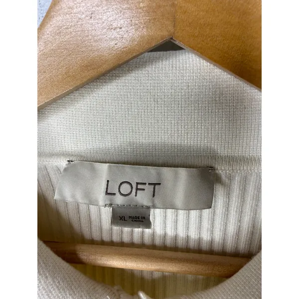 LOFT Womens XL Ribbed Knit Ruffle Peter Pan Collar Button Sweater Cream Green - Image 5