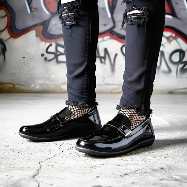 Y2K Penny Loafers Shoes Women's Sz 7 W Vegan Leather Preppy Punk Gothic Grunge - Image 2