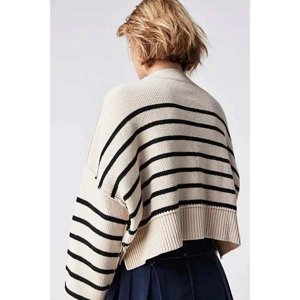 Free People Easy Street Stripe Crop Pullover Medium Cream Black Coastal Preppy - Image 4