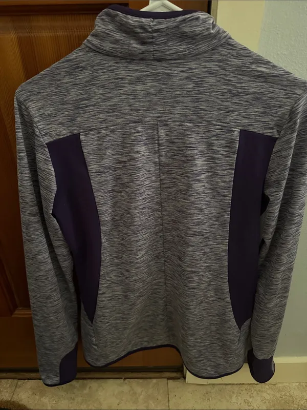 Adidas Heathered Gray & Purple Performance Zip Jacket - Image 3