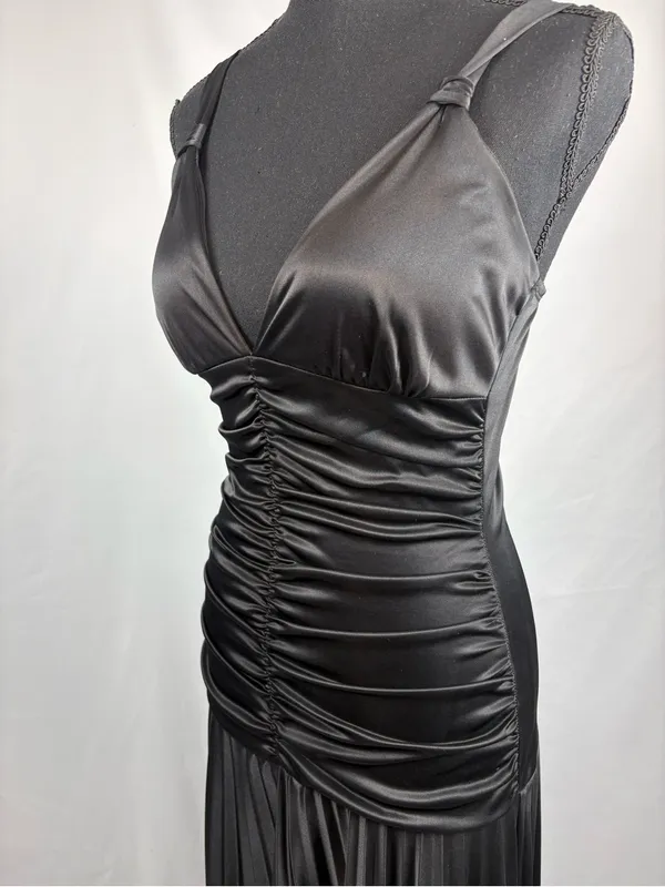 Taboo Black Dress Evening Gown Ruched Satin Maxi Dress - Elegant Evening Style - Image 6
