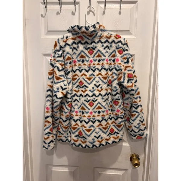 Eddie Bauer Womens Large Quarter Zip Sherpa Fleece Pullover Geometric Southwest‎ - Image 6
