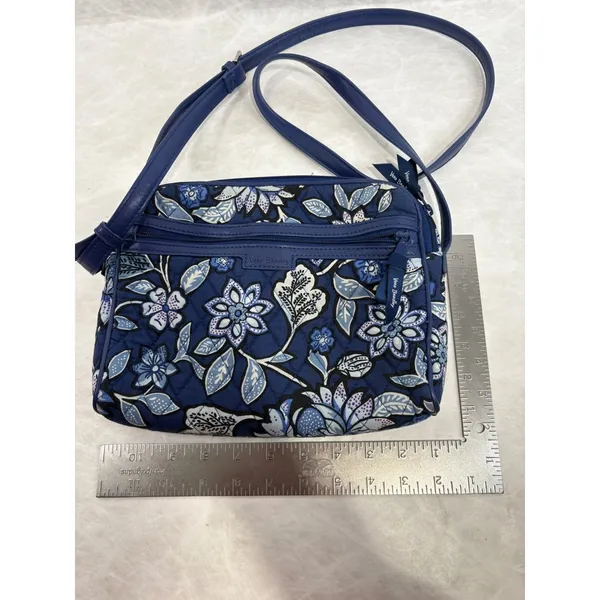 Vera Bradley Blue‎ Floral Quilted Cotton Crossbody Bag Adjustable Strap - Image 10