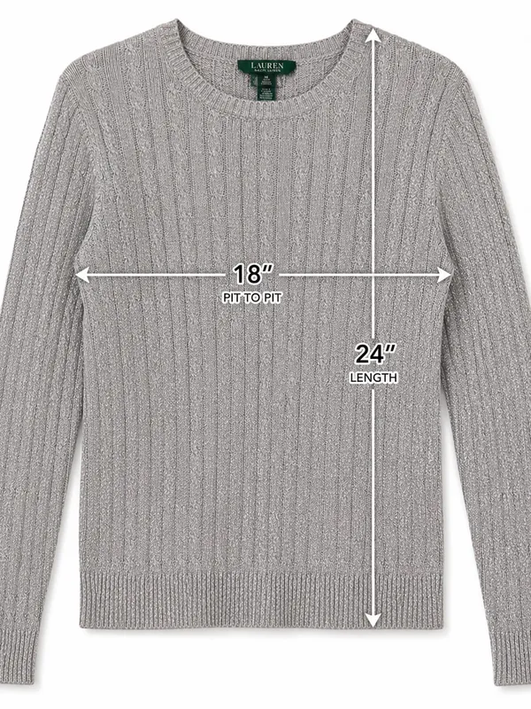 Lauren Ralph Lauren Silver Metallic Cable Knit Sweater Women XL Crew Neck - Image 3