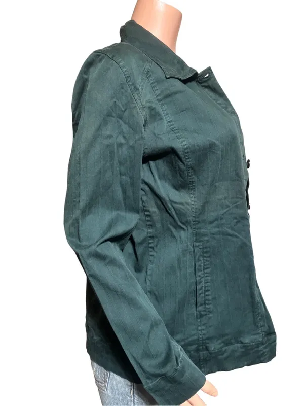 Women's spruce button up textured stripe denim jacket M Green Size M - Image 3