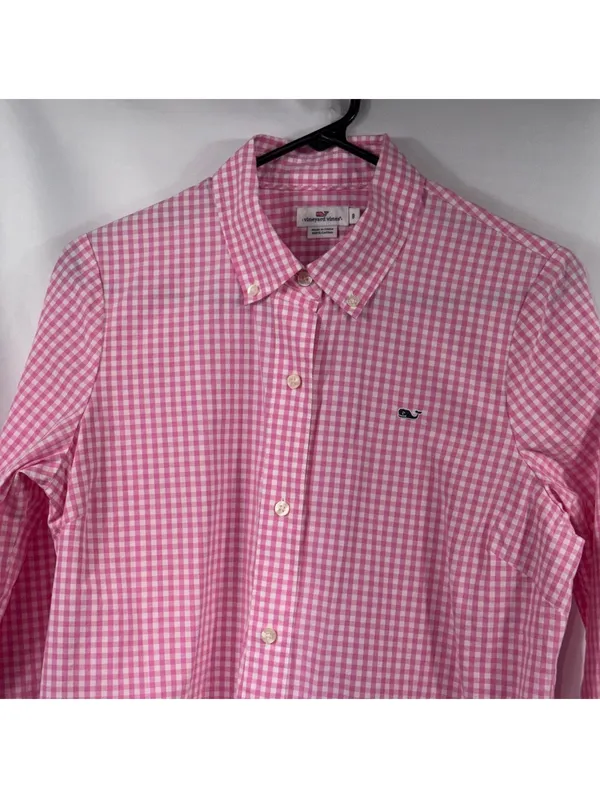 Vineyard Vines Pink Gingham Button Down Shirt Size 8 - Image 2