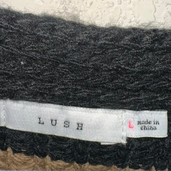 Lush Clothing Striped Cropped Cardigan Large Chunky Knit Tan Black‎ Button Boho Cozy - Image 4