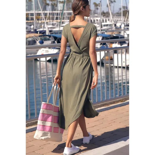 Daily Practice Anthropologie Midi Dress Womens M Olive Coastal Minimaist Boho - Image 3