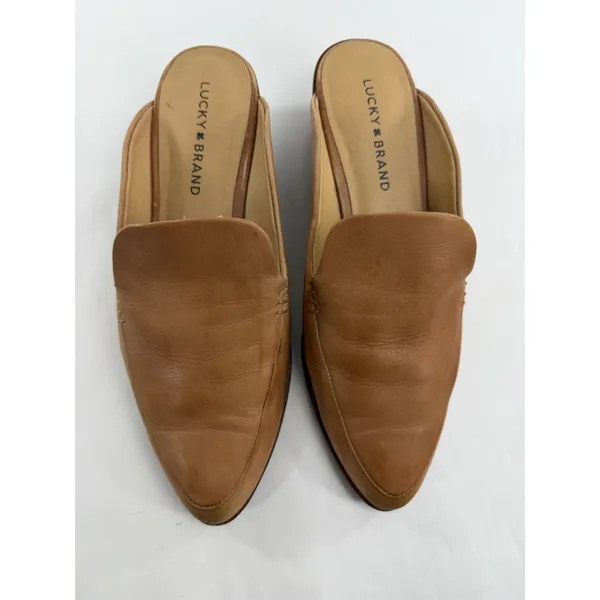 Lucky Brand Margrete Tan Brown Leather Pointed Toe Mule Slides Womens 8.5 M 39 - Image 6