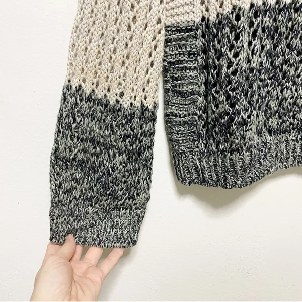 One Grey Day Tan Gray Stripped Bell Sleeve Knitted Sweater - Image 2