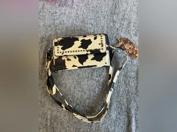 Pony Print Studded Crossbody Bag - Black & White - Image 3