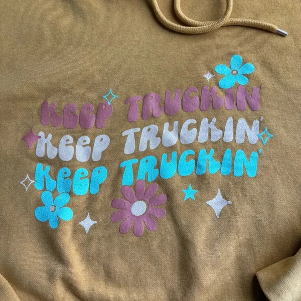 Mustard Yellow “Keep Truckin’” Graphic Hoodie - Image 3