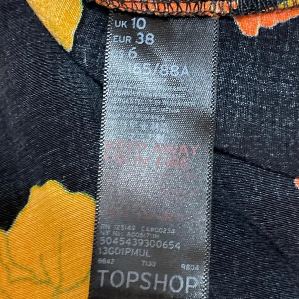 Topshop Women's Black Coral Floral Long Sleeve V Neck Wrap Blouse Top Size 6 - Image 5
