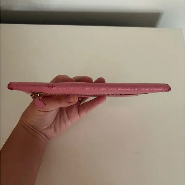 Prada Vitello Pink Envelope Clutch Wallet with Gold Embossed Hardware - Image 4
