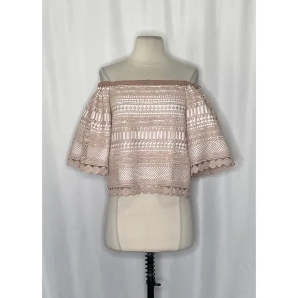 Revolve‎ ALEXIS Finn Lace Off Shoulder Top Blouse Blush Pink Silk Lacey X-Small - Image 2