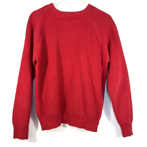 LL Bean Sweater Women’s L Red Cotton Ribbed Knit Pullover Made USA Vintage - Image 4