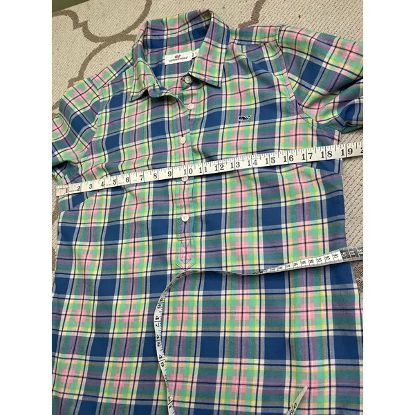 Vineyard Vines Plaid Popover Shirt Blue Pink Green Button Front Long Sleeve SZ 6 - Image 9
