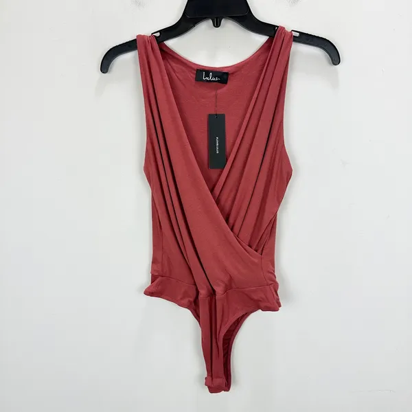 Lulus Staying Basic Marsala Faux Wrap Sleeveless Bodysuit Stretch Jersey M NWT - Image 6