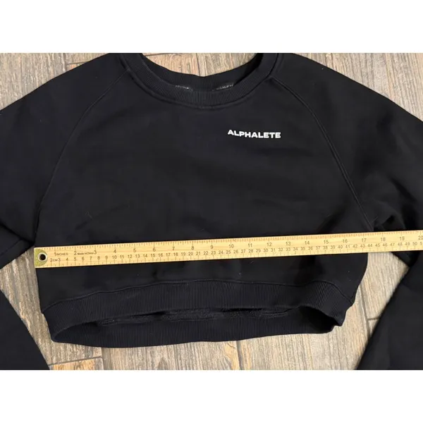 Alphalete Black Cropped Oversized Crew Neck Sweatshirt Logo Pullover‎ Size Small - Image 4