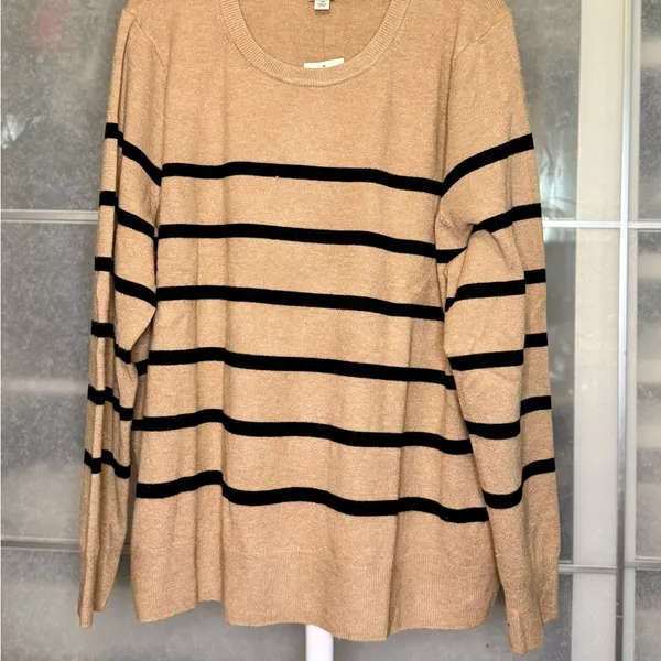 a new day Women's Tan and Black Striped Sweater - Image 3