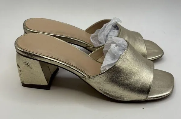 FARYL by Farylrobin Womens Size 7.5 Pip Gold Metallic Sandals Leather Block Heel - Image 4