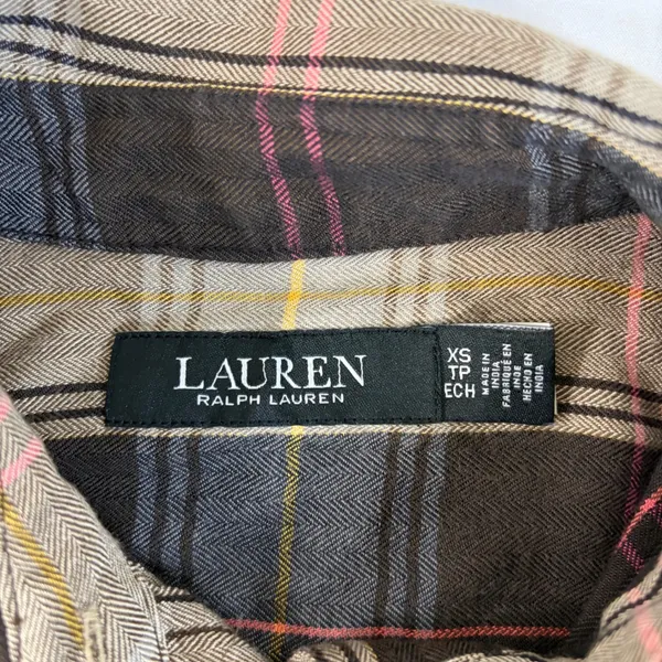 Ralph‎ Lauren Plaid Western Cowgirl Rodeo Shirt Brown Pink XS Roll Tab Sleeve - Image 6