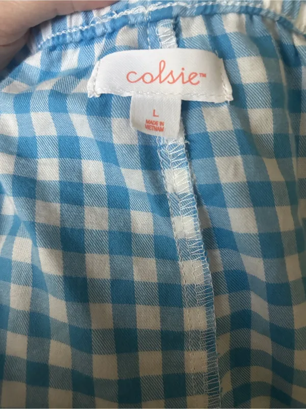 Colsie White and Blue Gingham Flannel Pajama Size L Size L - Image 3