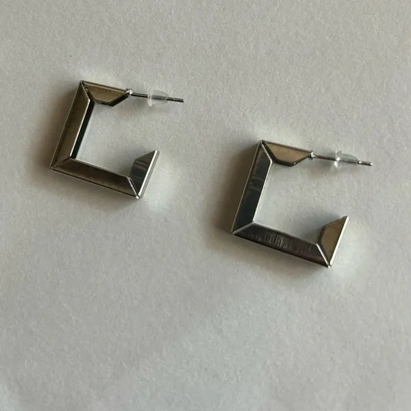 3/$20 Silver Tone Thin Square Hoop Stud Earrings 1” Pierced - Image 2