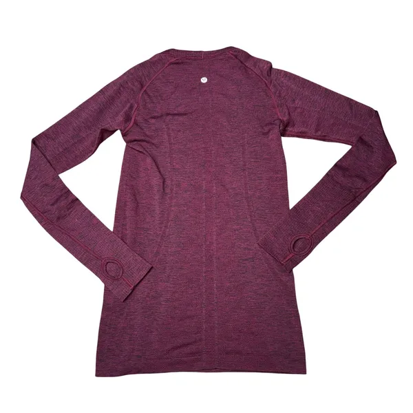 Lululemon Swiftly Tech Long Sleeve Women 4 Burgundy Good Thumbholes Heathered - Image 2
