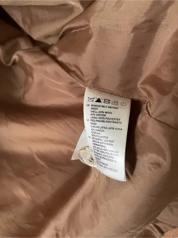 H&M Double Breasted Tan Camel Wool Belted Trench Coat 10 Quiet Luxury Preppy - Image 8