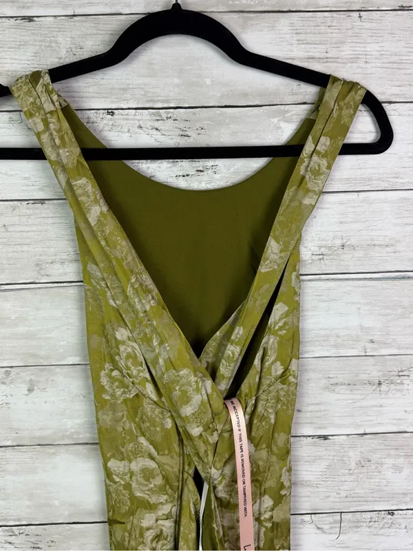 Lulus Lamila Chartreuse Floral Satin Column Maxi Dress Size Large - Image 6