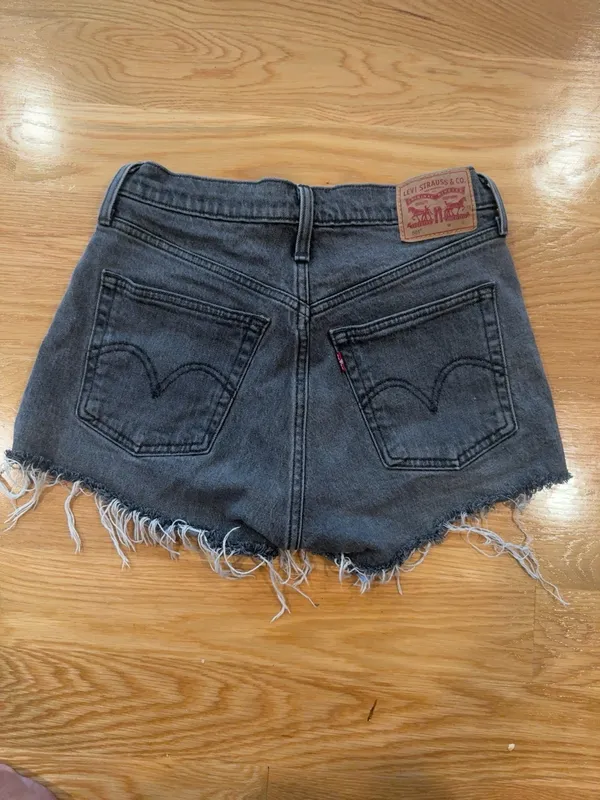 Levi’s 501 Original High Rise Cut Off Denim Shorts Gray Black Distressed Women’s - Image 3