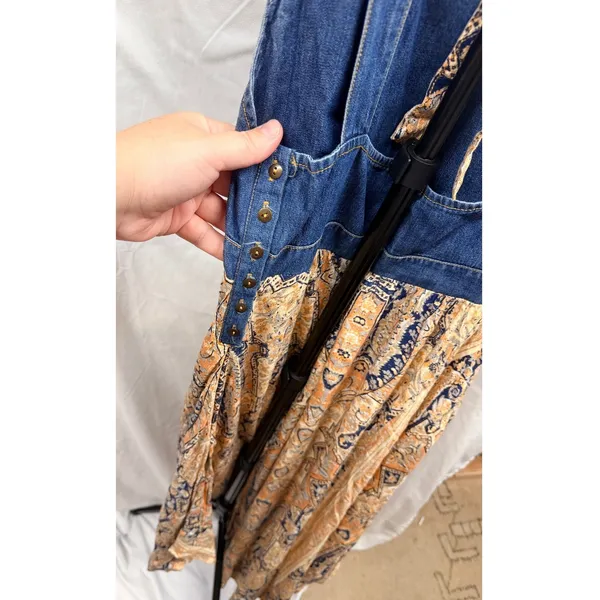 Free People $168 This Is The One Sundress Denim Boho Paisley Print Midi Dress XS - Image 7