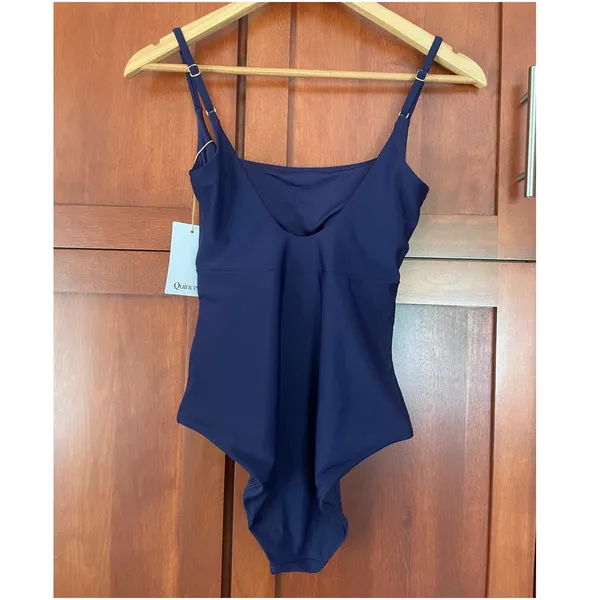 Quince Italian Cut Out One Piece Swimsuit Deep Navy Blue Size Medium NEW - Image 5