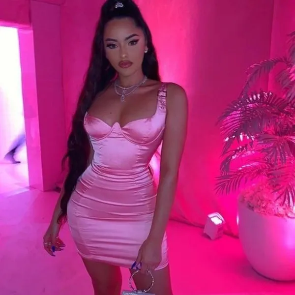 Oh Polly Buckle Down Pink Satin Mini Dress Size 4 Party Barbie Sexy Bustier - Image 3