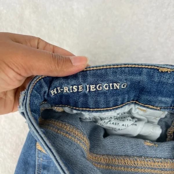 American Eagle Outfitters High Rise Jegging Jeans Womens 4 Blue Denim Distressed - Image 10