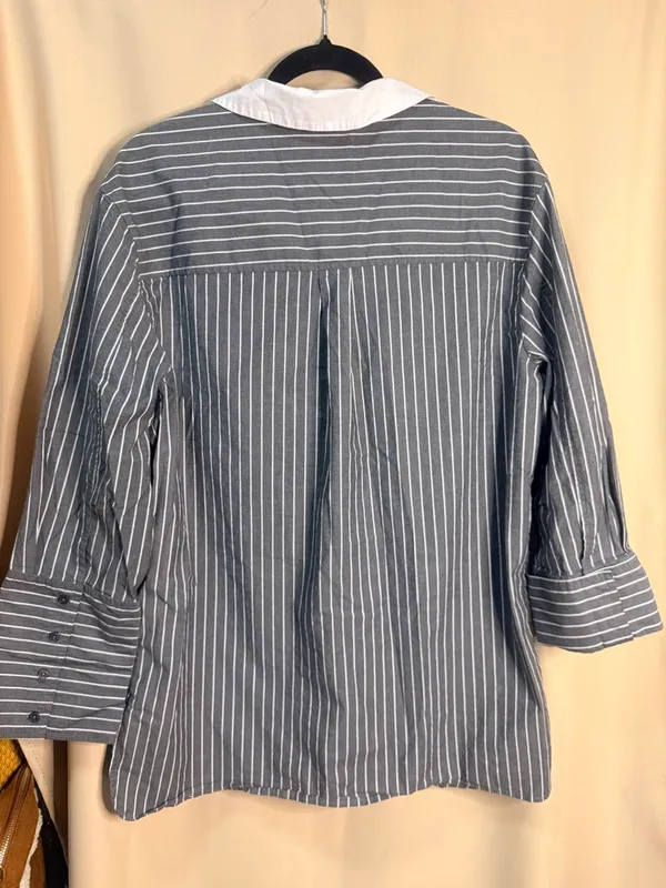 Scoop Oversized Cotton poplin blouse Gray Size L - Image 3