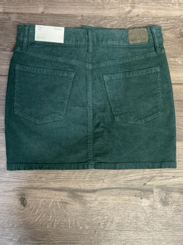 American Eagle Hi-Rise Corduroy Mini Skirt Green Super Stretch Size 2 NWT - Image 4