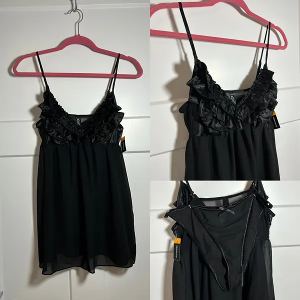 Small sheer cami babydoll teddy top + bikini set Black - Image 2