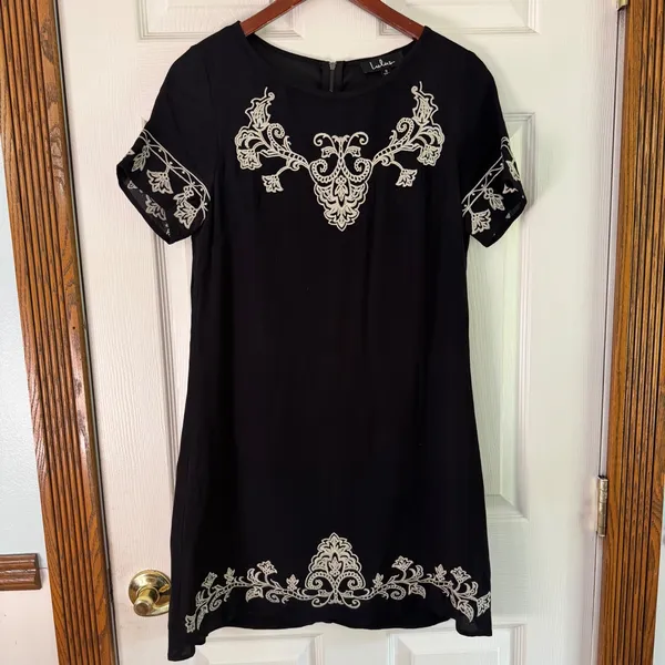 Lulus Embroidered Dress Short Sleeve Casual‎ Party Black Dress Size S - Image 7
