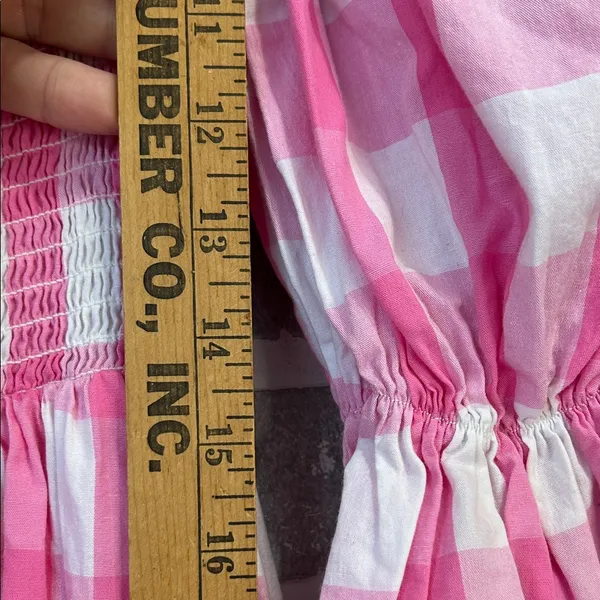 Aura Pink Gingham Puff Sleeve Midi‎ Dress Women’s Size Small - Image 10