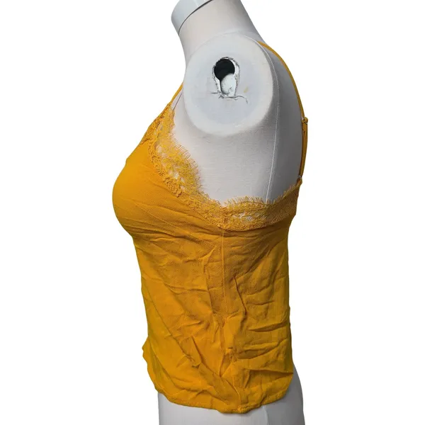 Forever 21 Mustard Yellow Lace Trim Camisole Top Small‎ Adjustable Straps - Image 12