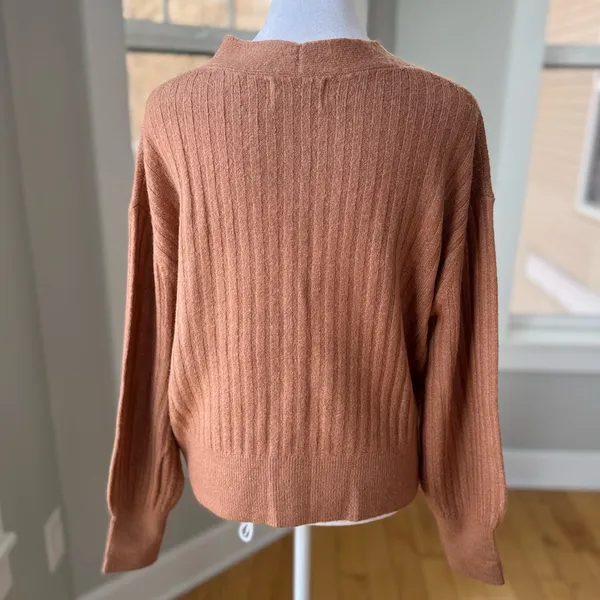 Old Navy Cognac Tan Wide Rib V Neck Cardigan Sweater Size Small - Image 4