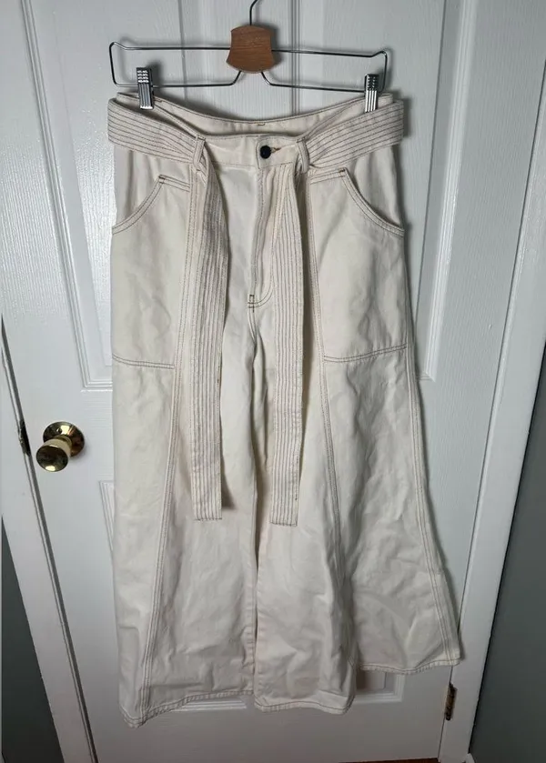 Farm Rio Belted Wide-Leg Twill Pants M - Image 2